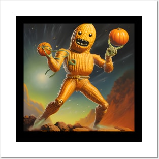 Pumpkin Alien Playing With Pumpkins Posters and Art